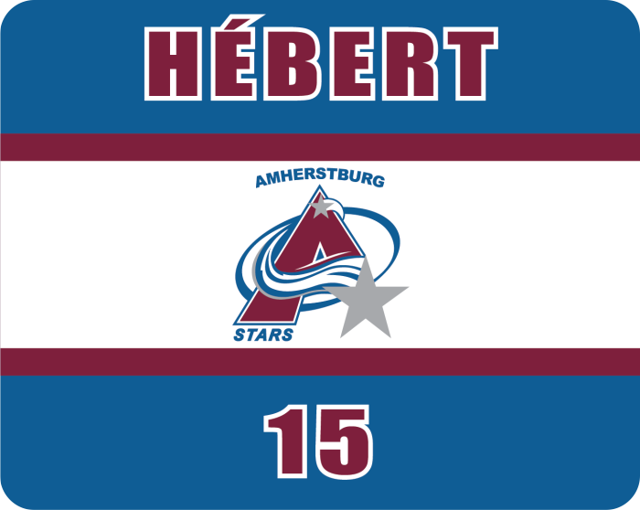 HÉBERT 15 with Amherstburg Stars logo skate mat