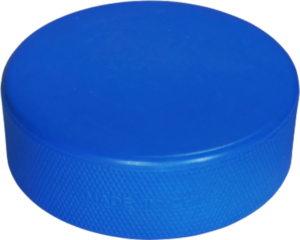 Blue coloured hockey puck