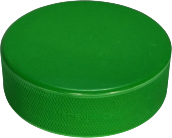 Green coloured hockey puck