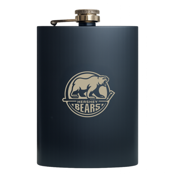 Hershey Bears logo on a navy flask