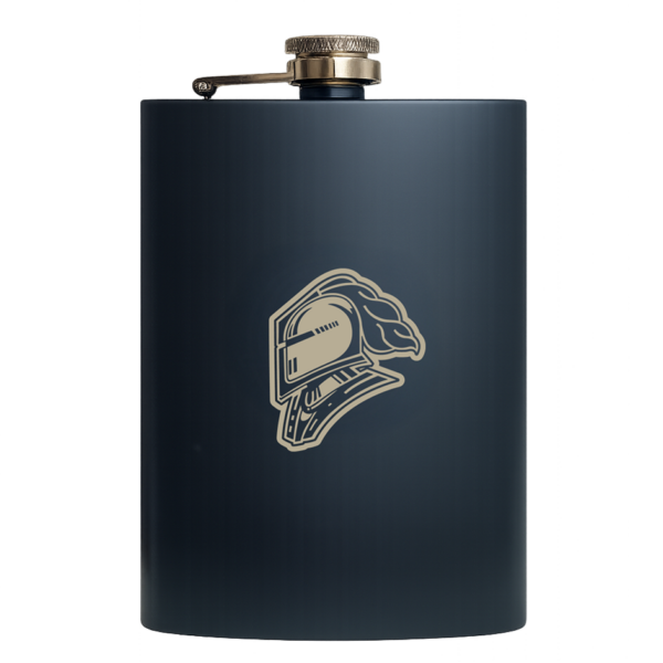 Dark blue flask with a Knights helmet logo
