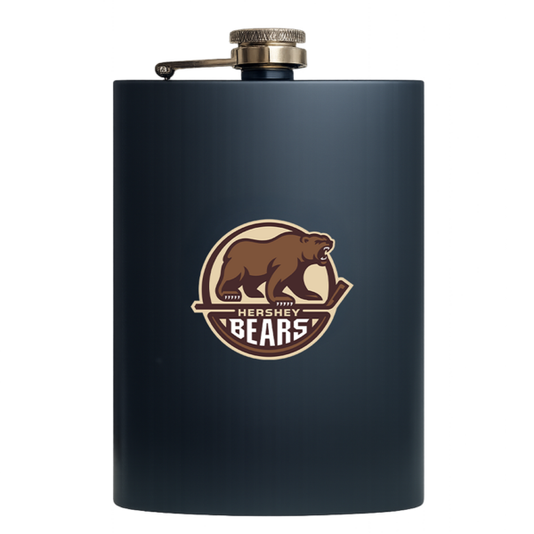 Hershey Bears logo on a dark blue flask