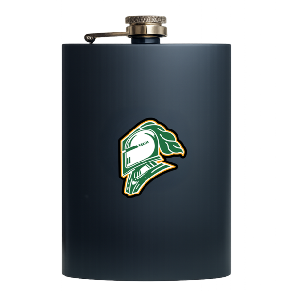 Flask with a green Knights helmet logo