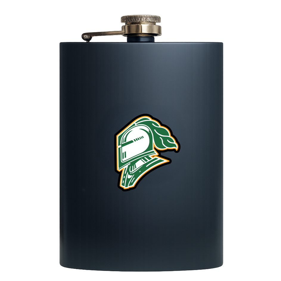 Flask with a green Knights helmet logo