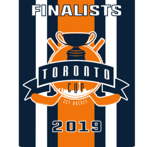 Toronto Cup 2019 finalists pennant with trophy and hockey sticks