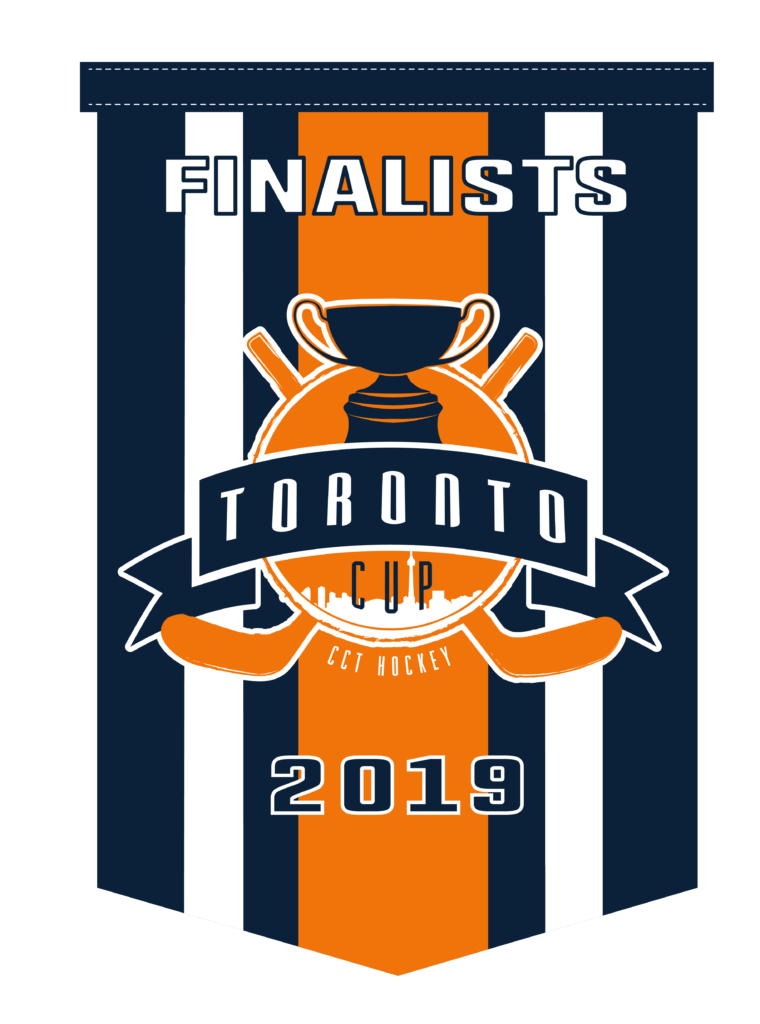 Toronto Cup 2019 finalists pennant with trophy and hockey sticks