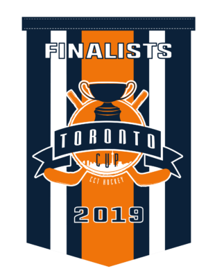 Toronto Cup 2019 finalists pennant with trophy and hockey sticks