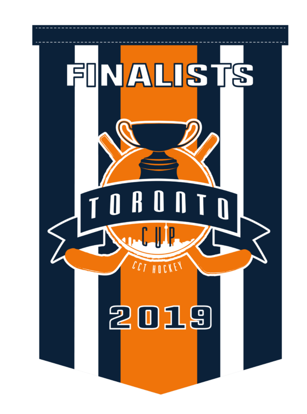 Toronto Cup 2019 finalists pennant with trophy and hockey sticks