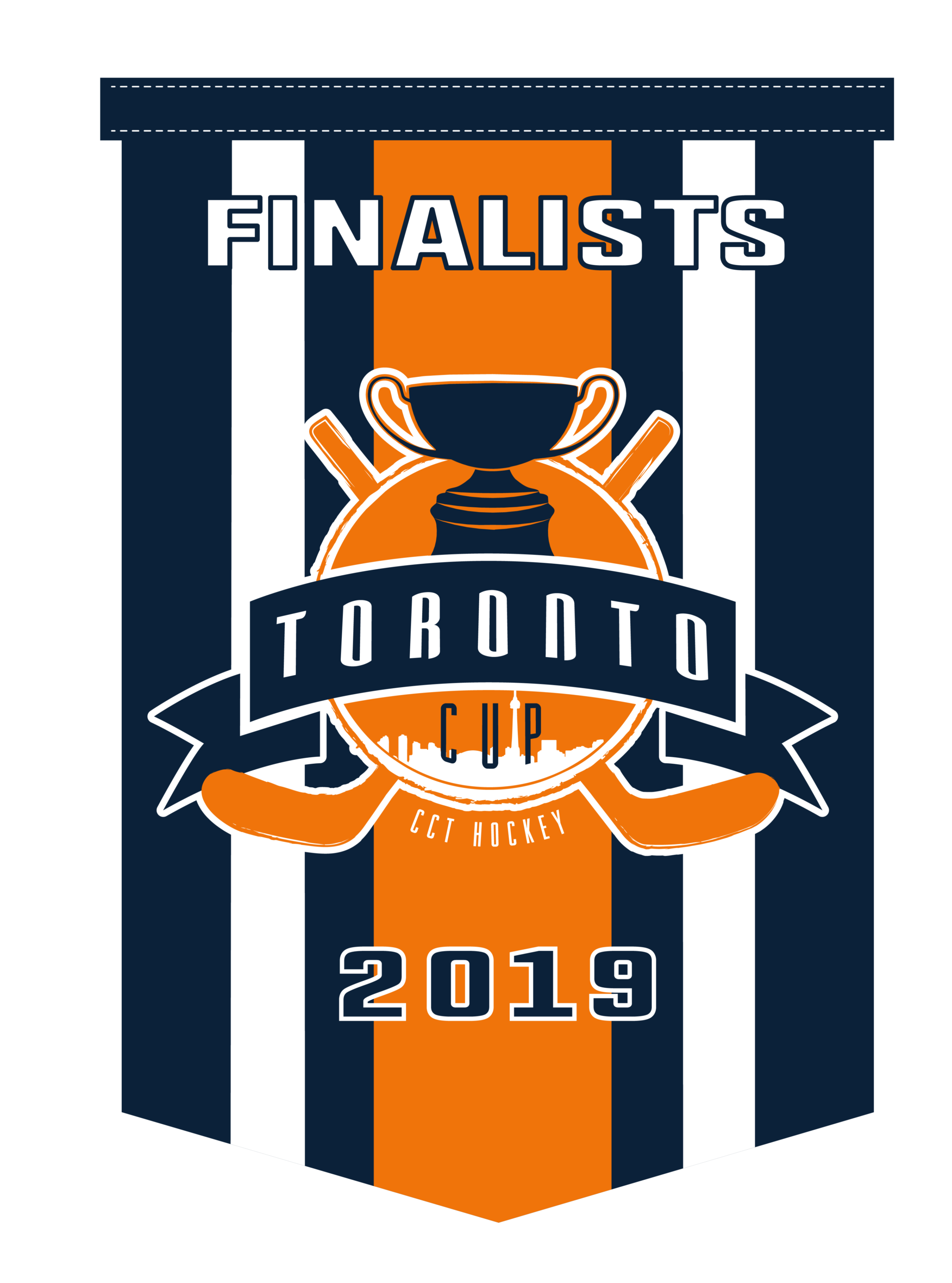 Toronto Cup 2019 finalists pennant with trophy and hockey sticks