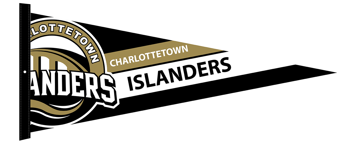 Charlottetown Islanders logo on a black and gold pennant