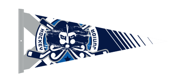 Hockey pennant with a stylized logo and the word Junior on it