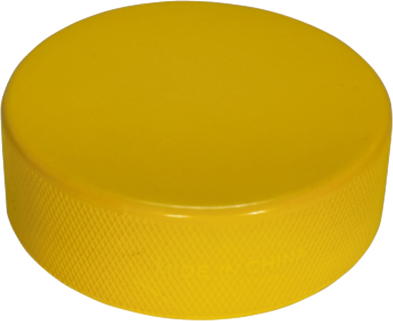 Yellow coloured hockey puck