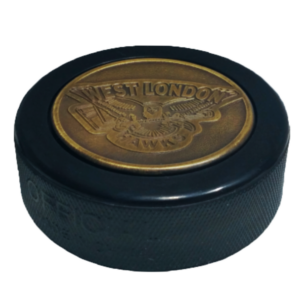 West London Hawks antique gold medallion hockey puck