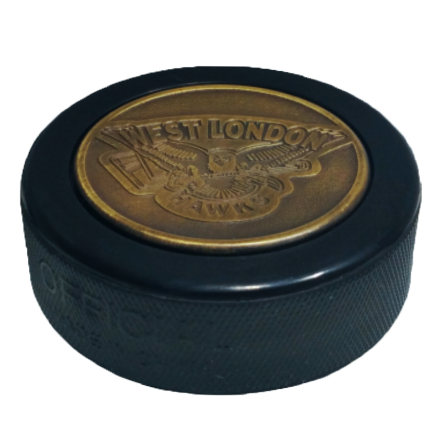 West London Hawks antique gold medallion hockey puck