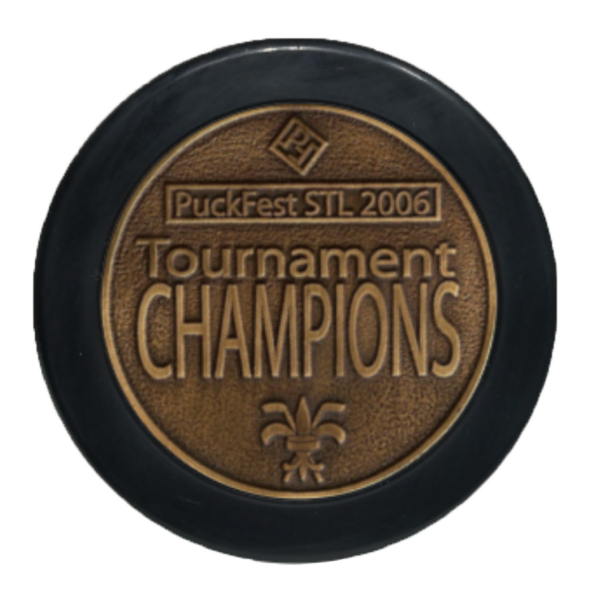 PuckFest STL 2006 Tournament Champions antique gold medallion puck