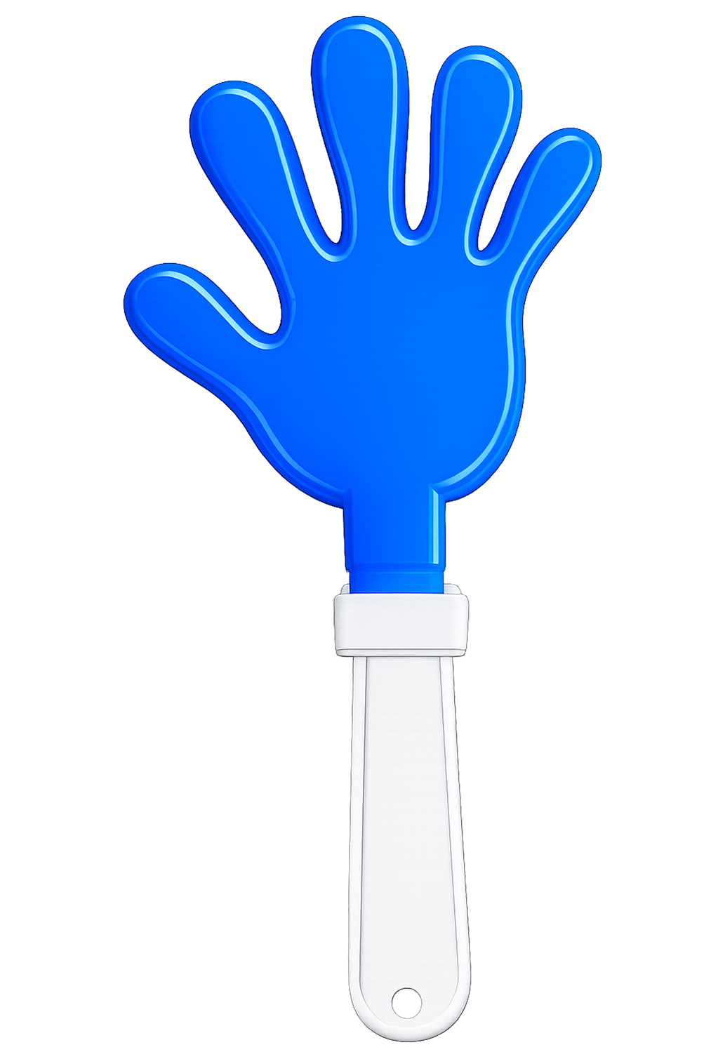 Blue hand clapper with a white handle