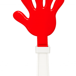 Red hand clapper with a white handle
