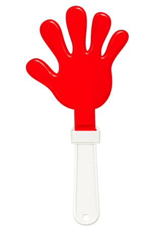 Red hand clapper with a white handle