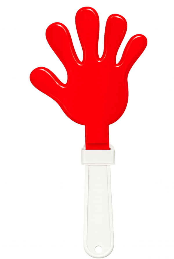 Red hand clapper with a white handle