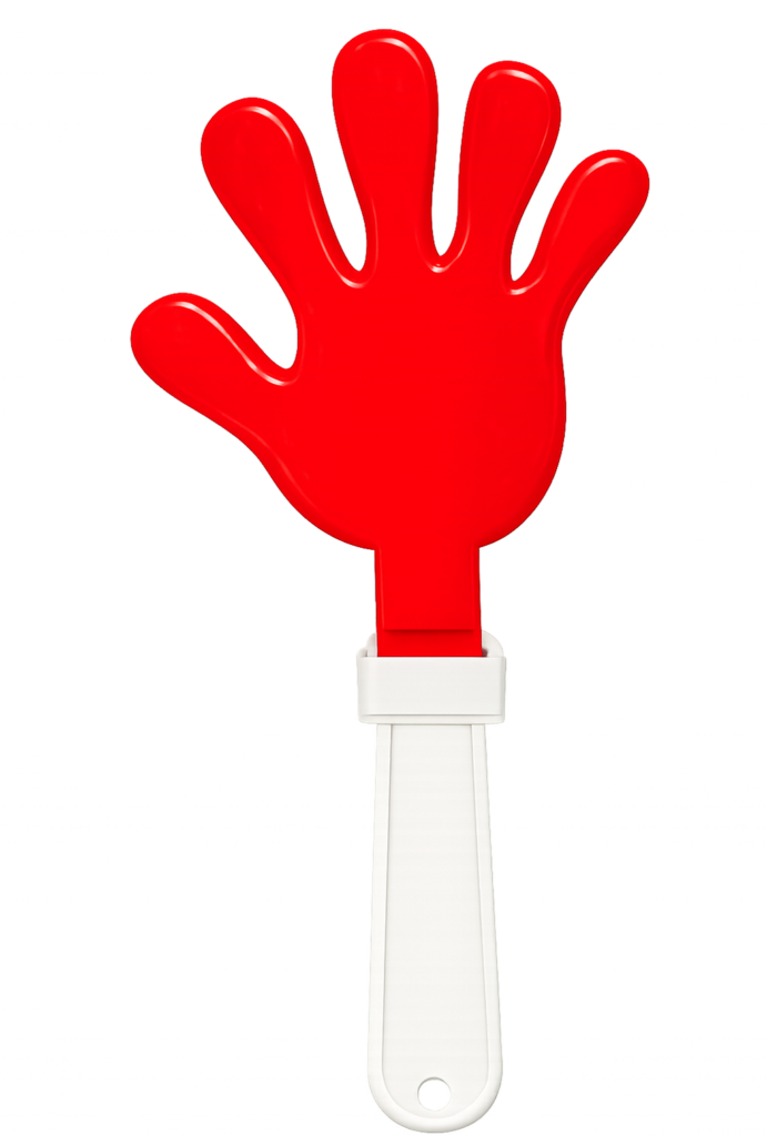 Red hand clapper with a white handle