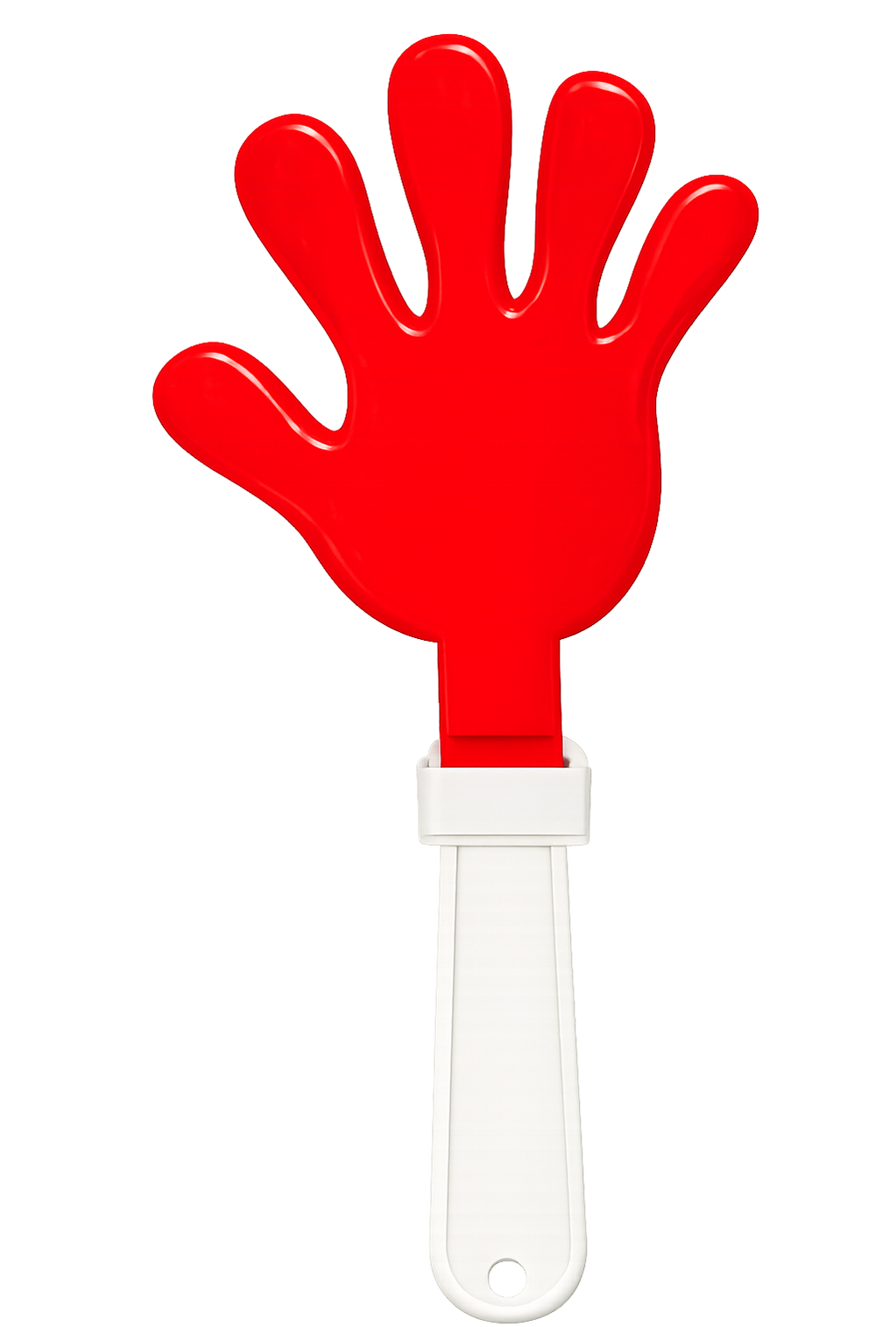 Red hand clapper with a white handle