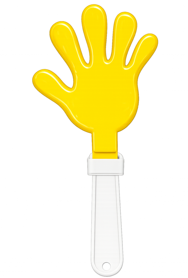 Yellow hand clapper on a white handle