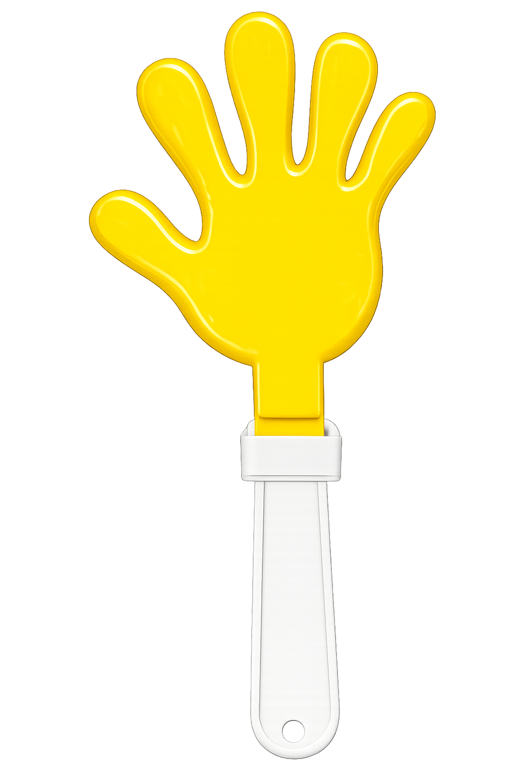Yellow hand clapper on a white handle