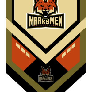 Marksmen Fayetteville logo with a fox head on a pennant banner