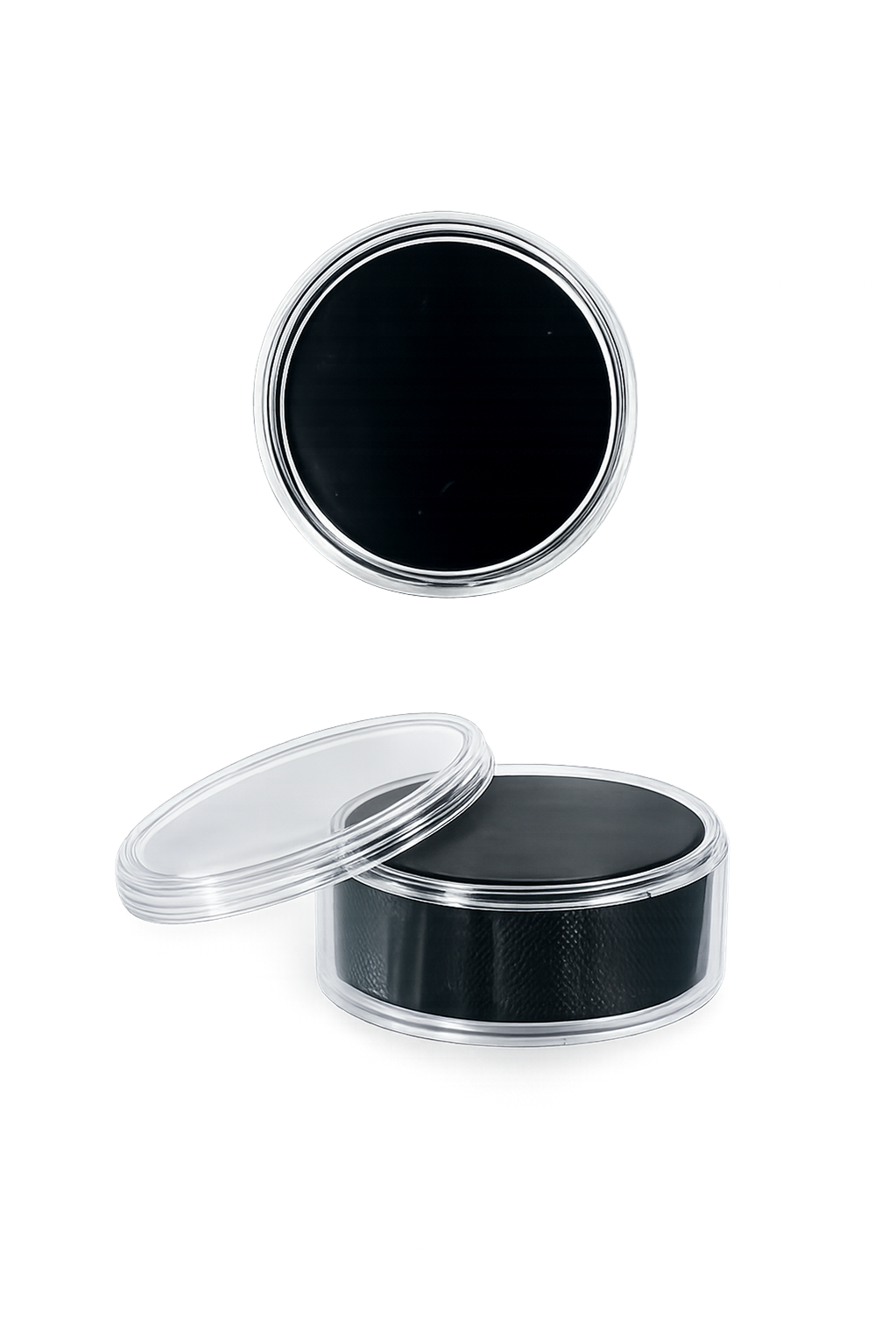 Clear round puck display case