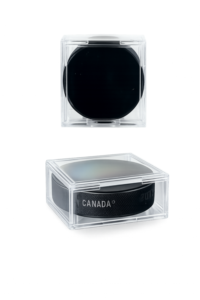 Clear square puck display case