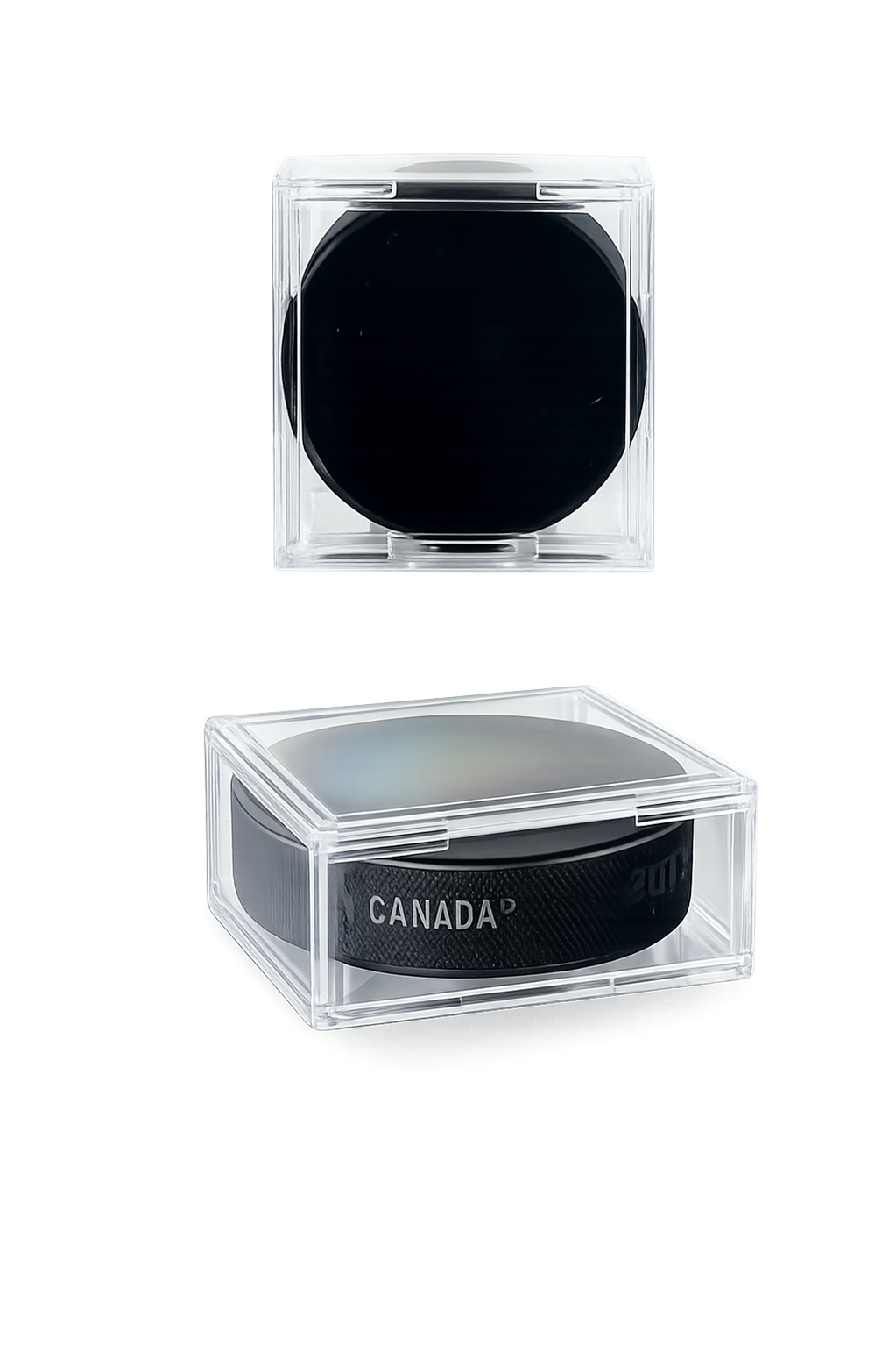 Clear square puck display case