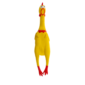 Yellow screaming rubber chicken