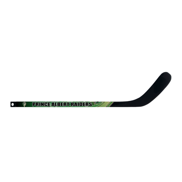 Prince Albert Raiders hockey stick with team logo and name