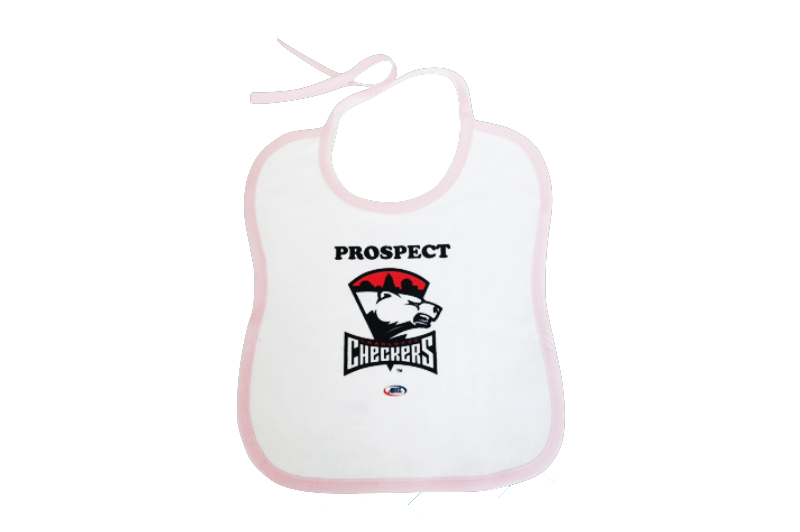 Prospect Checkers baby bib with team logo