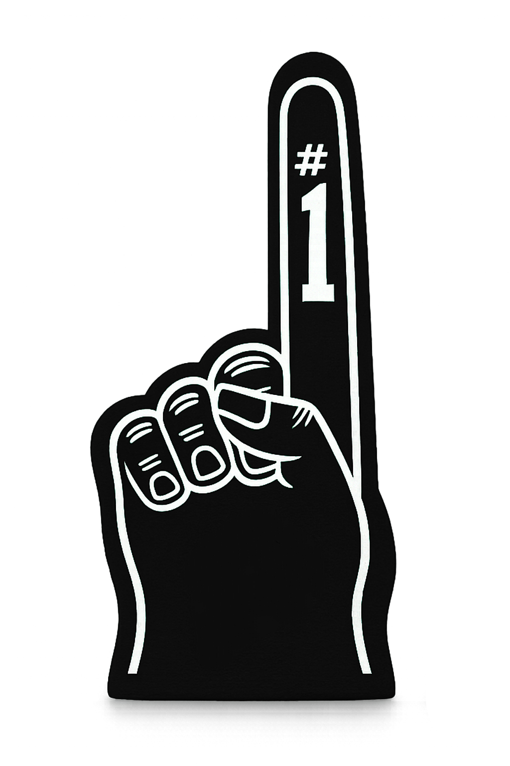 Raised index finger with “#1” on it