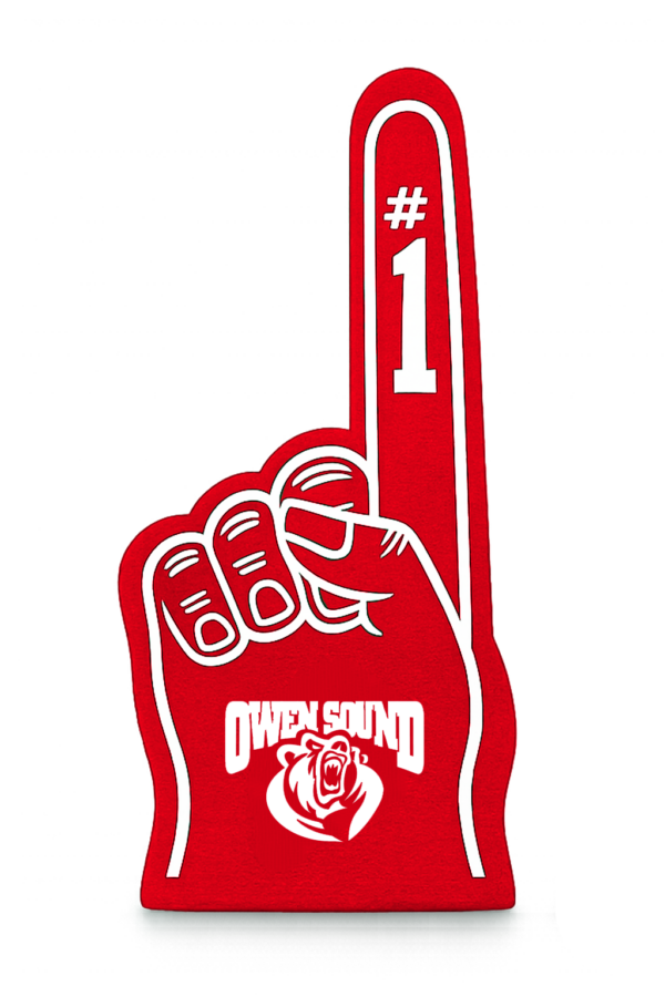 Red foam finger with Owen Sound Attack logo and #1