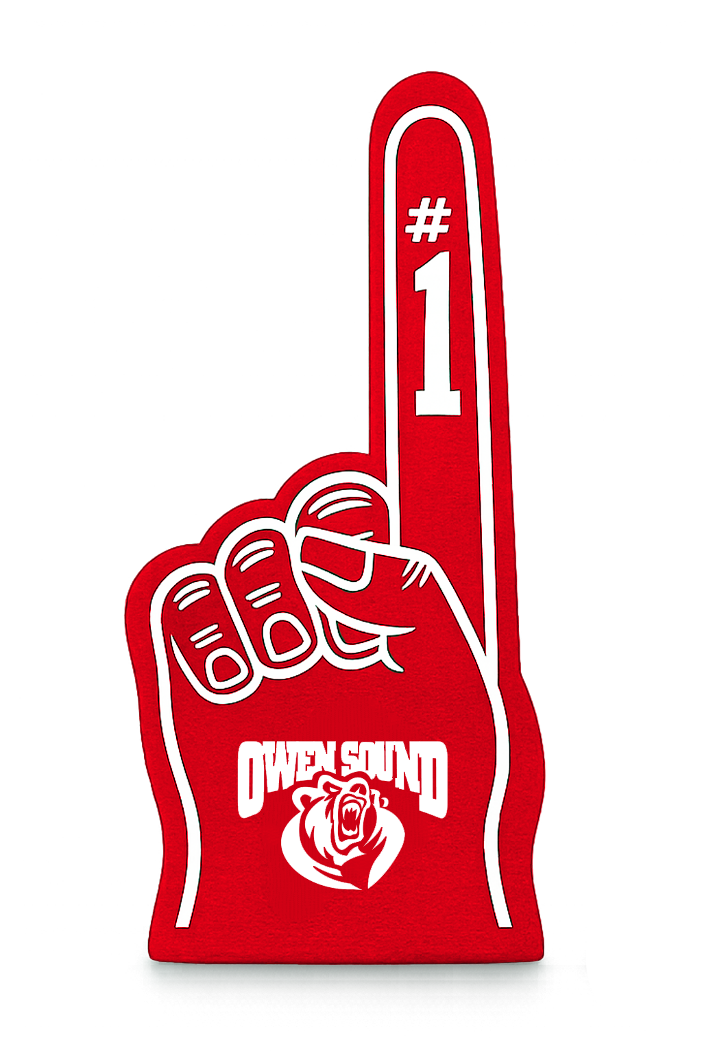 Red foam finger with Owen Sound Attack logo and #1
