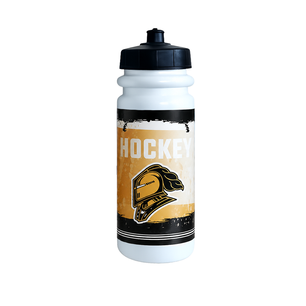 Hockey water bottle with black cap and Knights graphic