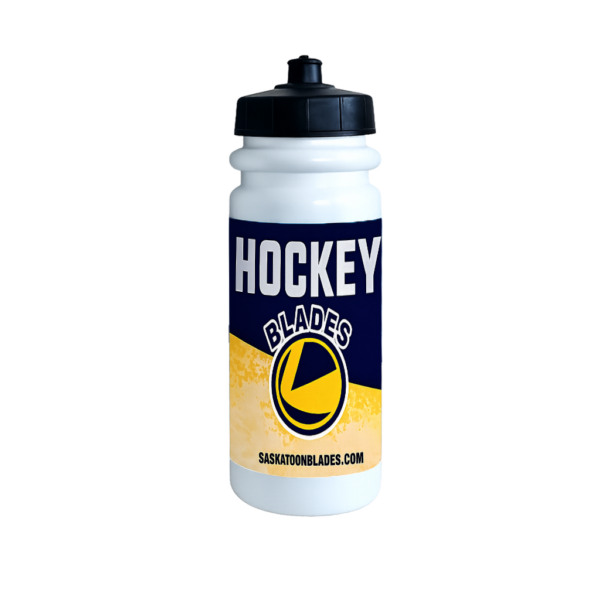 Saskatoon Blades hockey water bottle with team logo and website