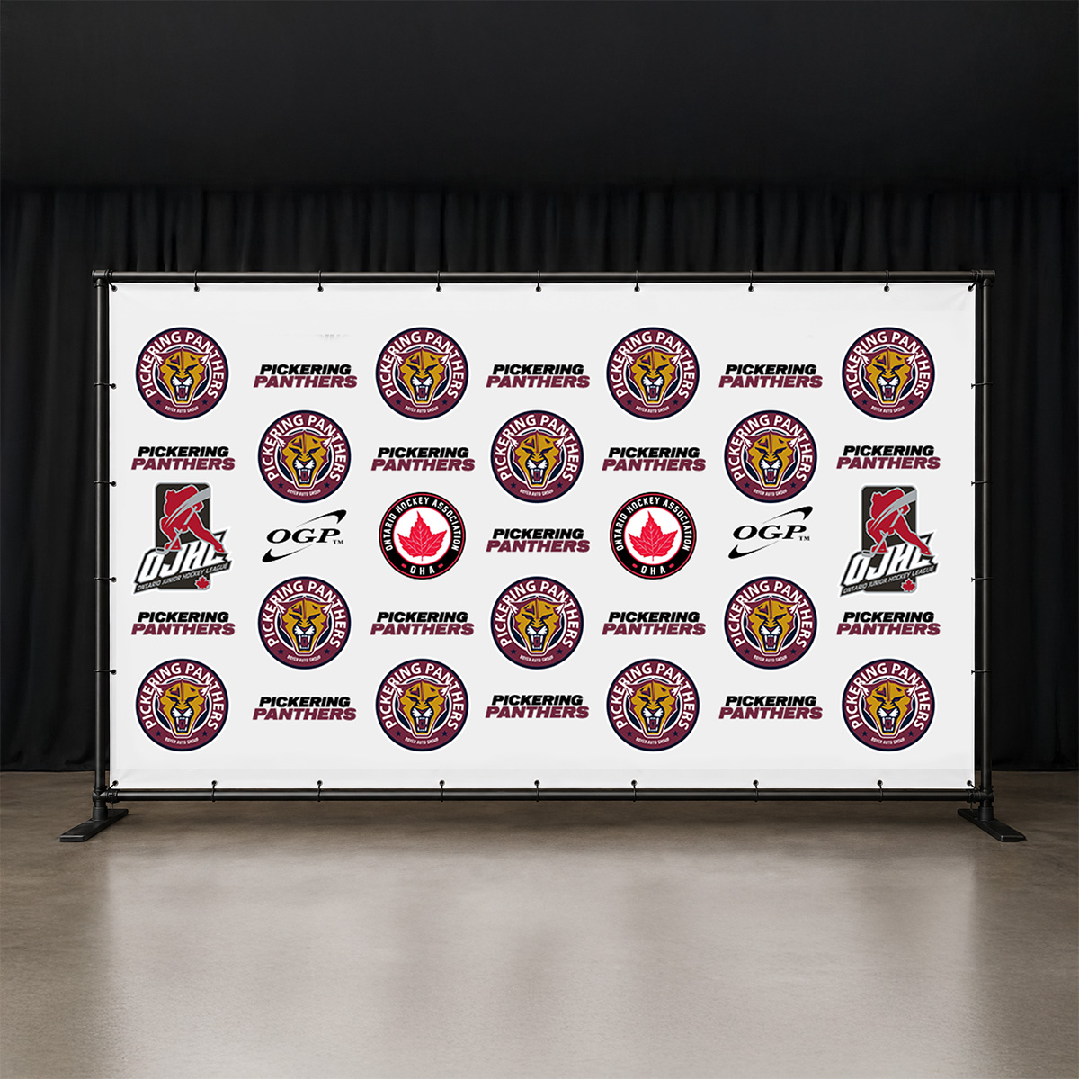 Pickering Panthers and Ontario Hockey Association logos on a white backdrop