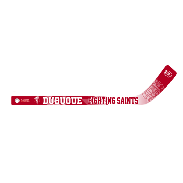 Dubuque Fighting Saints hockey stick graphic with team logo and name