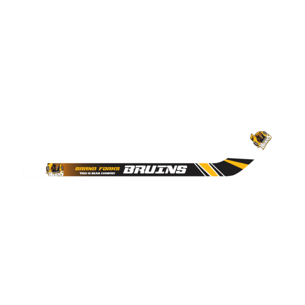 Hockey stick graphic with Grand Forks Bruins branding and bear logos