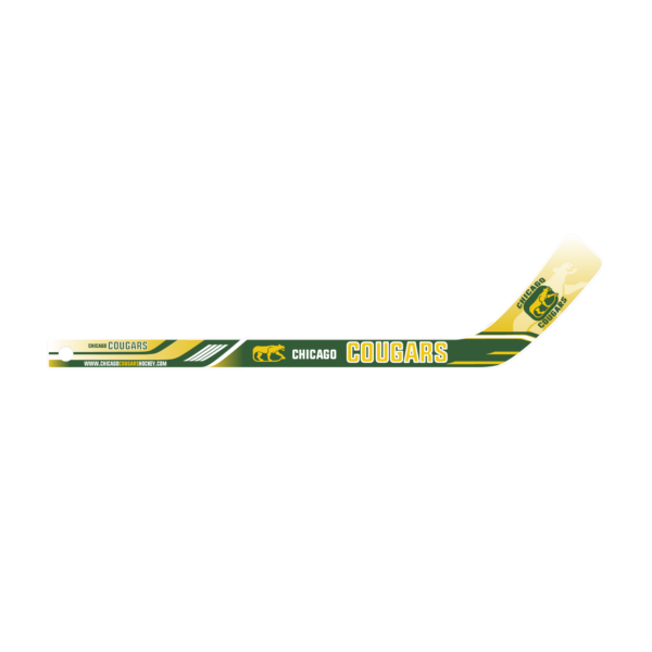 Chicago Cougars hockey stick graphic with team logo and website URL