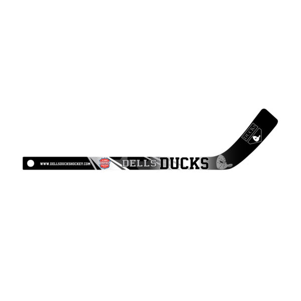 Hockey stick graphic with Dells Ducks branding and website URL
