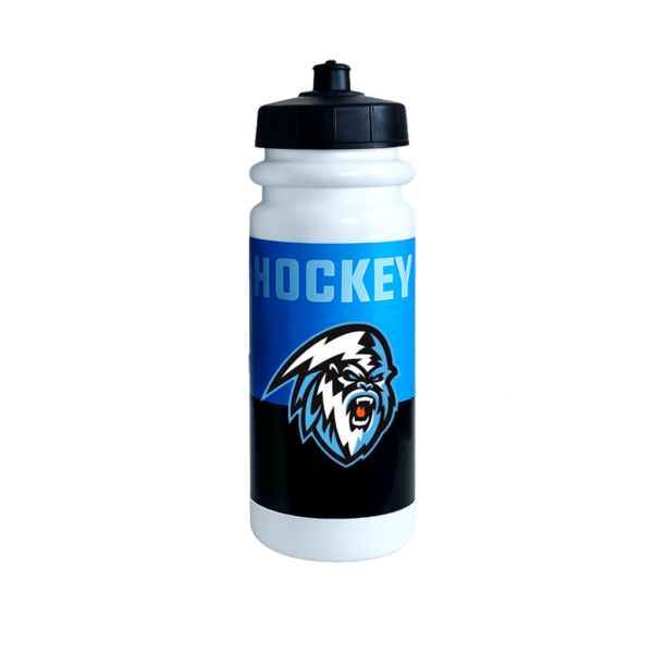 Hockey water bottle with a yeti logo