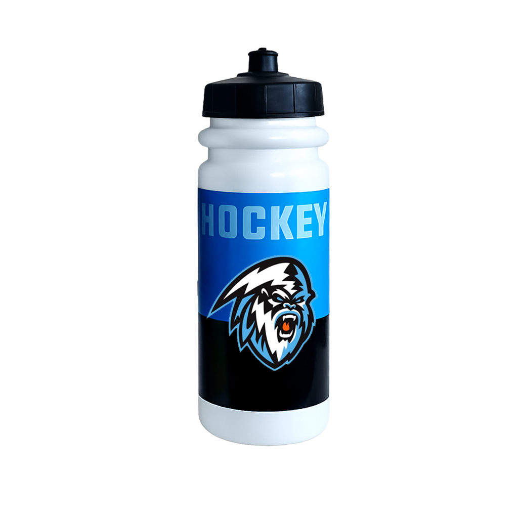 Hockey water bottle with a yeti logo
