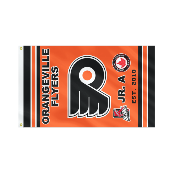 Orangeville Flyers Jr. A flag with team logo and Ontario Hockey Association emblem