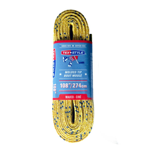 Two waxed laces, one yellow and one white, in 108-inch and 120-inch lengths