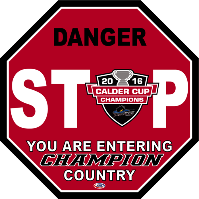 Danger: stop sign. You are entering champion country