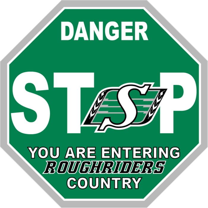 Danger stop sign: you are entering Roughriders country